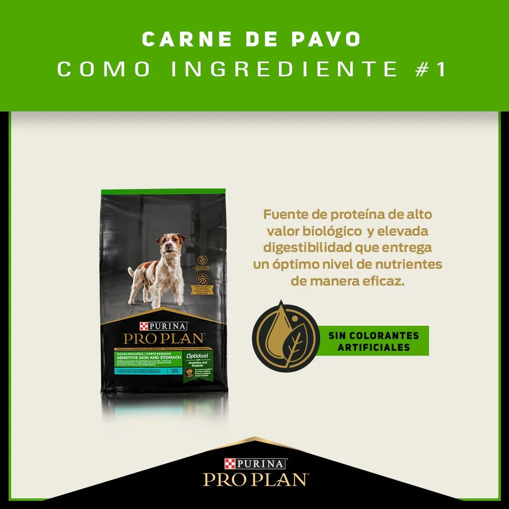 Pro Plan Sensitive Skin and Stomach Adultos Razas Pequeñas de Pavo