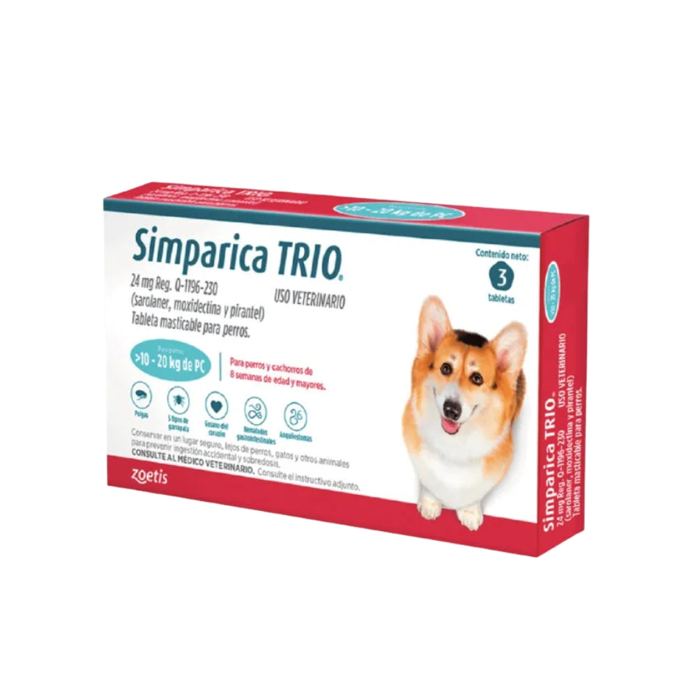 Simparica Trio (Azul) (10 – 20 Kg.) – Caja X 3 Tab.