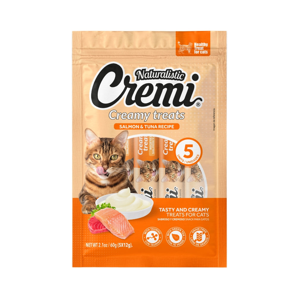 CREMI SALMON & TUNA RECIPE 12 GR X 5 UND - SNACK PARA GATO - SALMÓN Y ATÚN