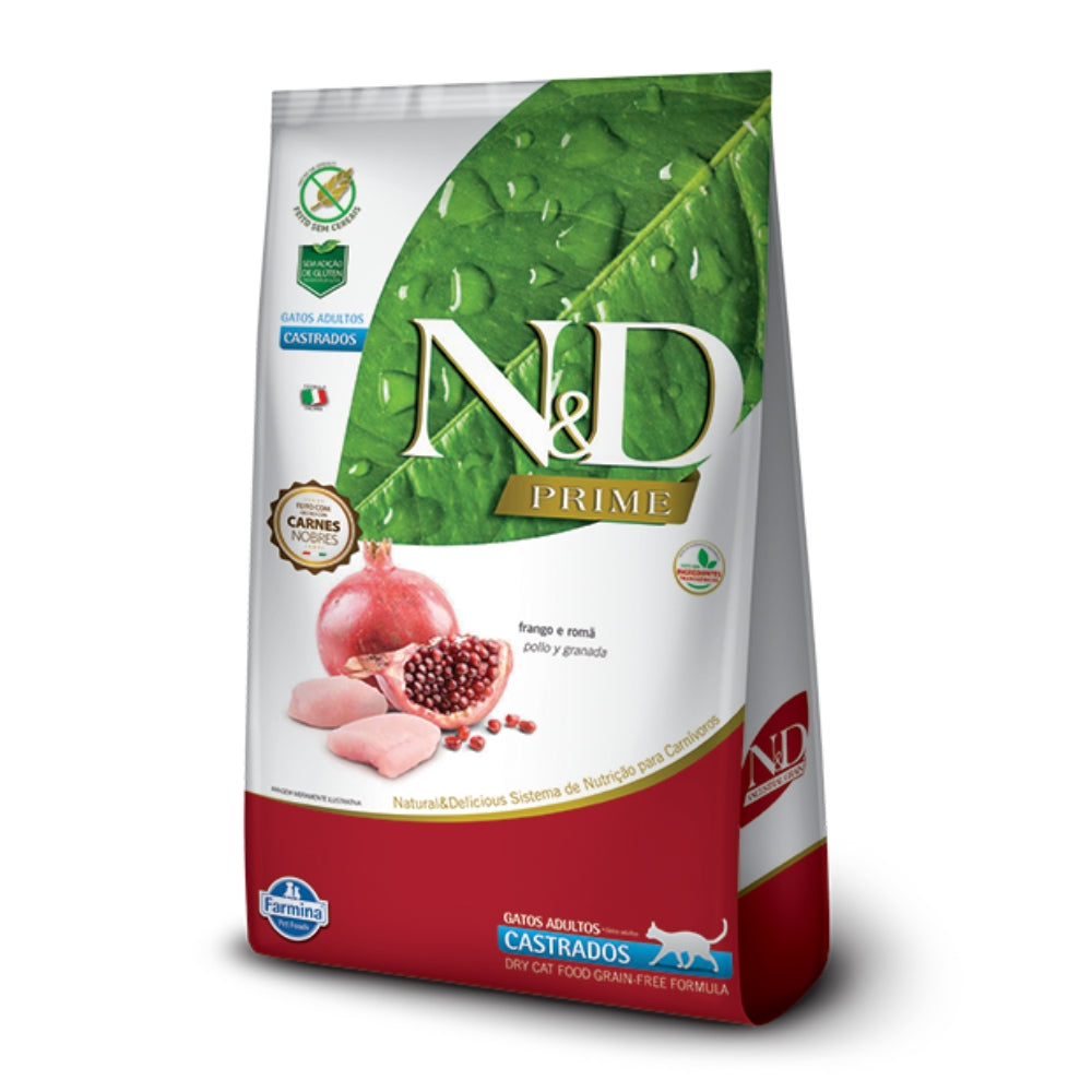 N&D Prime Gatos Adultos Castrados Pollo y Granada
