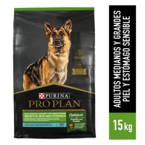 Pro Plan Sensitive Skin and Stomach Adultos Razas Medianas y Grandes de Pavo - 15 kg.